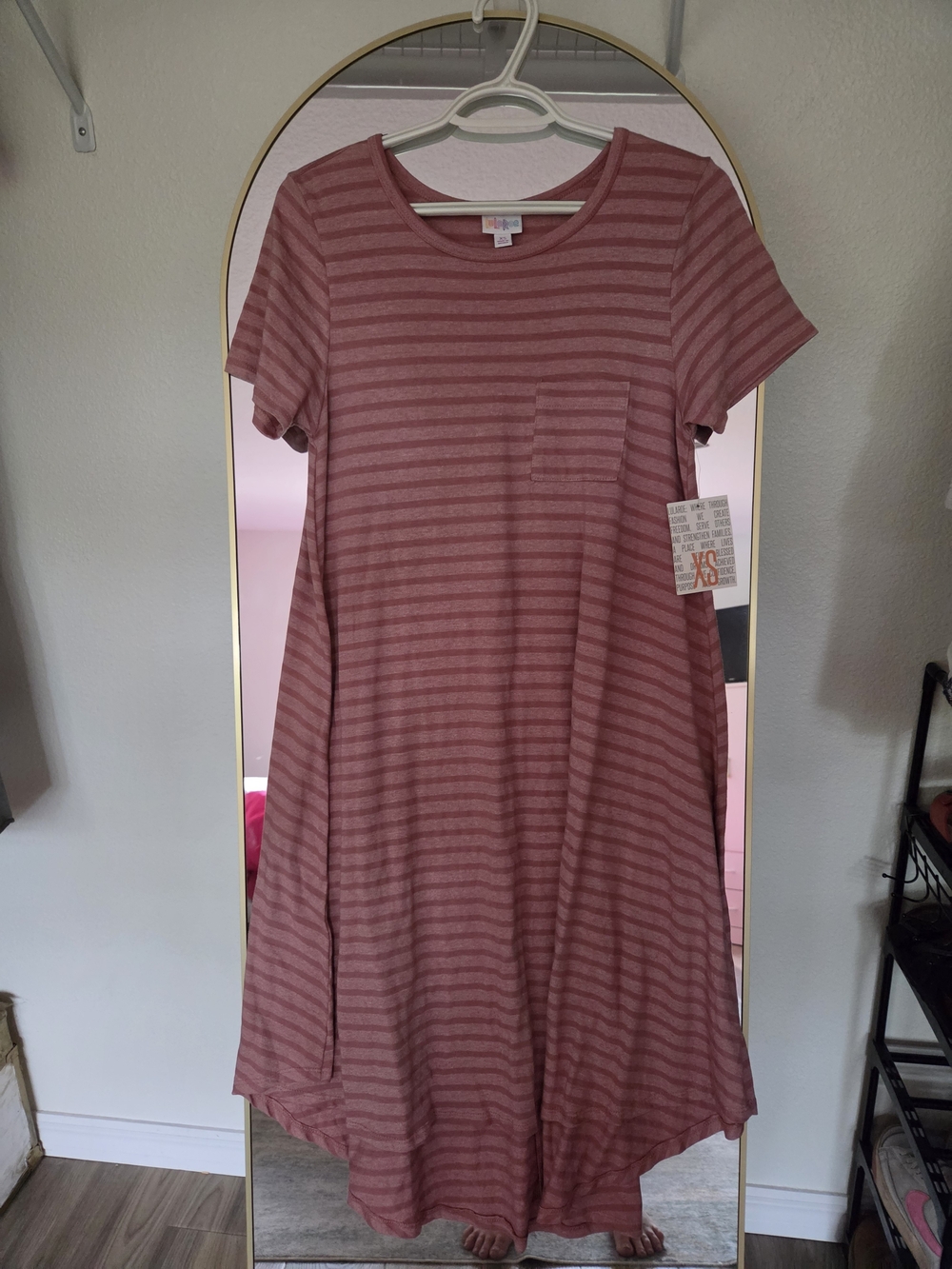 LuLaRoe Dusty Rose Striped Tee Dress - Picture 2 of 7
